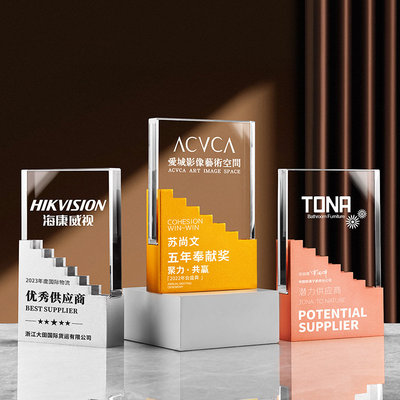 创意新款水晶奖杯定制步步高升团体活动嘉奖纪念销售精英水晶奖牌
