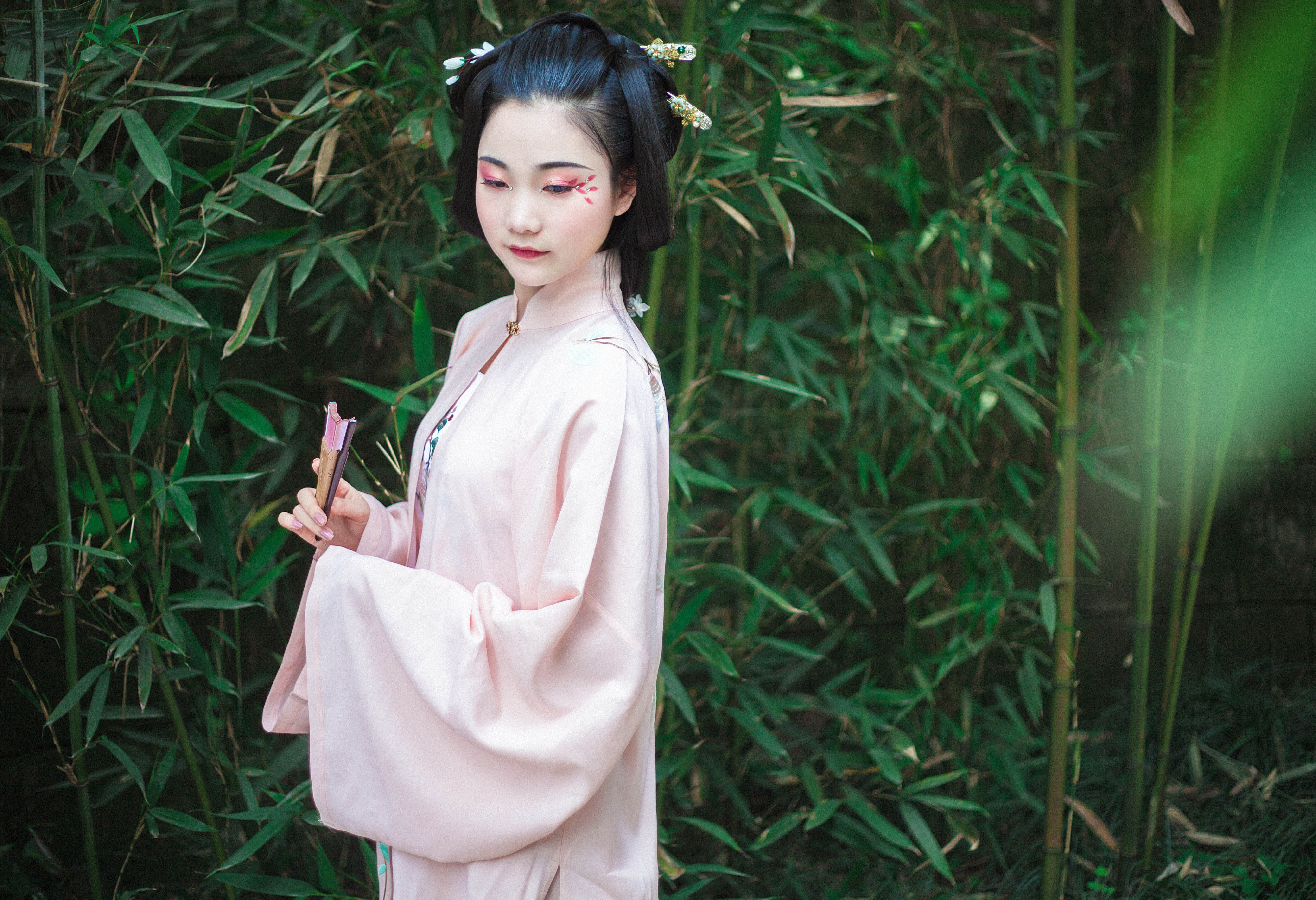 花妖汉衣堂新款传统汉服明制直袖立领橘粉色闺门披一片式下裙玉兰