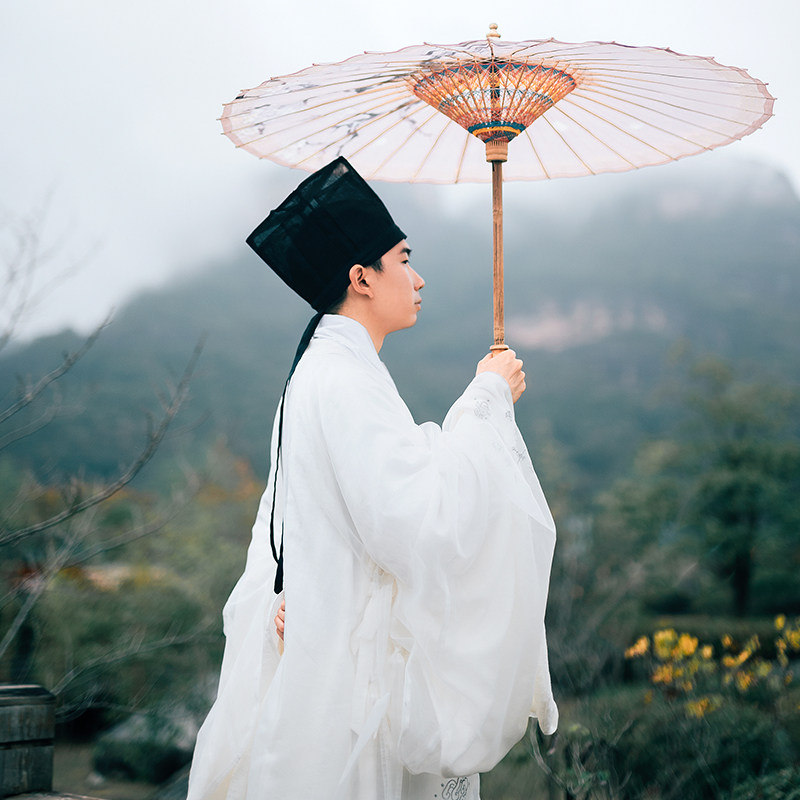 花妖汉衣堂新款传统汉服白色亚麻道袍套装      上善若水