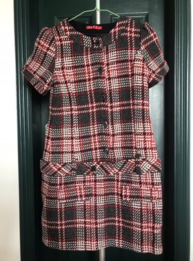 783ELLE秋冬季少女羊毛呢格子短袖连衣裙150码