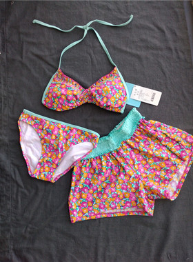 74114sunseeker高端少女挂脖比基尼裤泳衣三件套70B分体泳装155