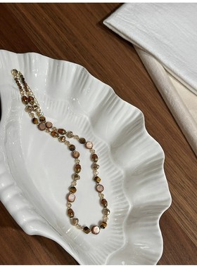 美拉德轻奢小众咖色珍珠项链串珠高级感天然虎眼石锁骨项链女批发