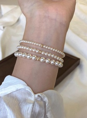 兰溪珍珠施家正圆珍珠手链时尚轻奢小众气质法式高级感仿珍珠手串