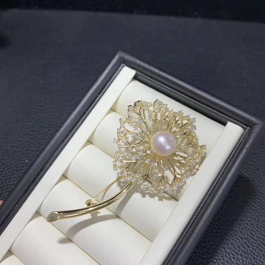 天然珍珠蒲公英胸花 高档简约镂空胸针 韩版女士西服创意水钻锆石