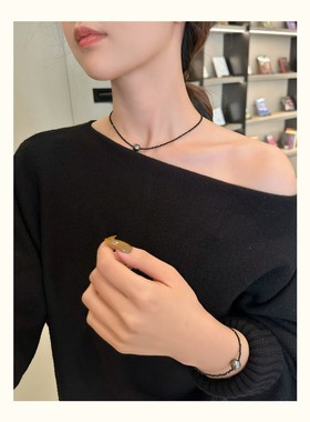 暗黑少女感黑尖晶石项链手链个性小众设计潮酷新款冷淡风中性