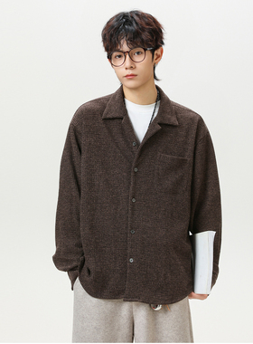 HBZ设计款古巴领长袖衬衫复古老钱风衬衣外套廓形夹克男女街头潮