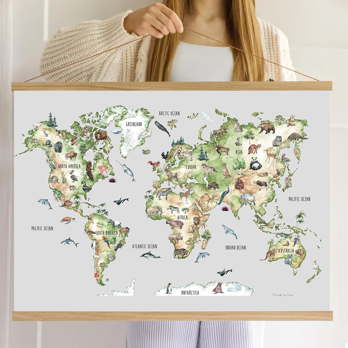 2026动物世界趣味早教地图幼儿园儿童房地理科教英语学习挂画教室