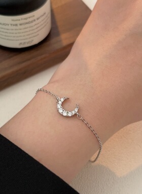持恒S999足银镶石月亮手链女小众设计气质森系冷淡风学生手饰百搭