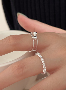 持恒S925纯银轻奢简约蝴蝶结开口戒指女韩国夏季新款百搭高级指环