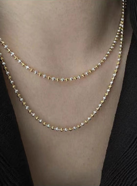 持恒s925纯银意大利车花钻光项链女韩国新款档口货撞色锁骨链吊坠