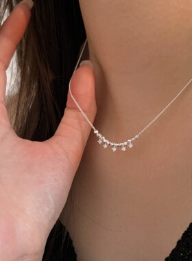 持恒S925纯银爆闪镶嵌几何项链女森系ins极简高级感精致锁骨链潮