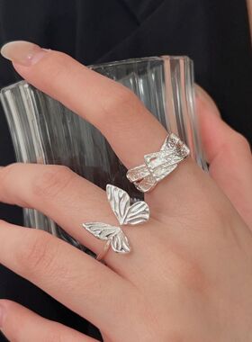 持恒S925纯银蝴蝶开口戒指女ins潮百搭轻奢新款高级感几何指环