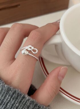 持恒S925纯银蝴蝶结珍珠戒指女时尚简约百搭麻花指环2026日韩新款