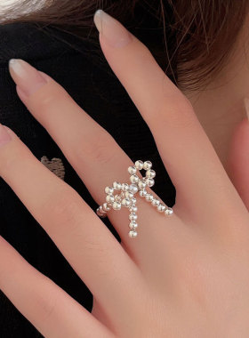 持恒s925纯银弹力圆珠蝴蝶结戒指女个性时尚气质小众百搭食指戒