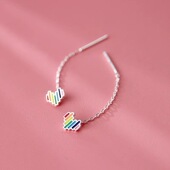 方行彩虹爱心耳线女s925纯银耳饰设计时尚 小众气质可爱养耳洞 个性