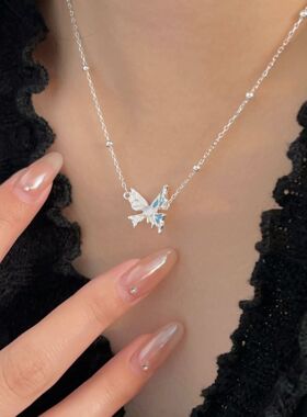 持恒S925纯银蝴蝶项链女时尚气质温柔猫眼石锁骨链颈链轻奢高级感