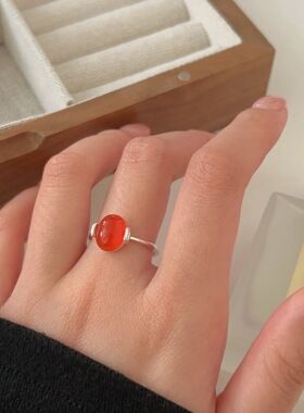 持恒S925纯银红玛瑙镶嵌戒指女气质时尚设计感指环高级感2025新款
