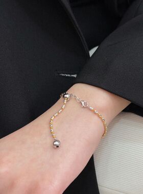 持恒S925纯银金银撞色车花南瓜珠手链女韩国春夏季新款个性百搭