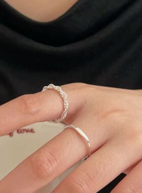 韩国韩版持恒S925纯银几何编织戒指女小众轻奢小清新小巧指环手饰