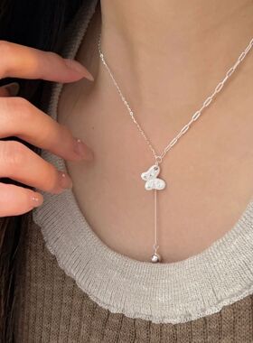 持恒S925纯银简约百搭蝴蝶项链女2026年新款潮百搭小众设计锁骨链