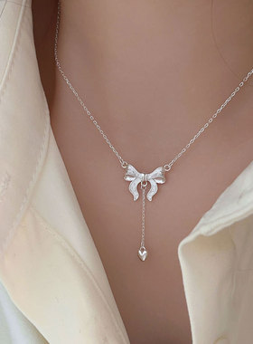 持恒S925纯银简约蝴蝶结流苏项链女2026年春夏新款小众气质颈链