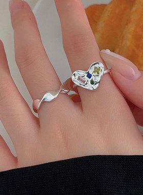 持恒s925纯银爱心开口戒指女韩国秋季新款百搭高级感轻奢波浪指环