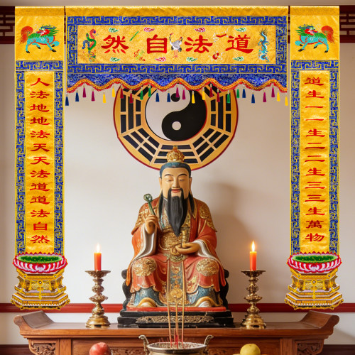 道家道观装饰道法自然道生一横幅对联横彩横眉竖幡挂幡长幡门柱