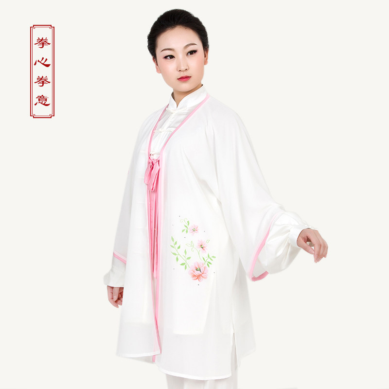 拳心拳意太极服练功服表演服披纱披风印花外纱白纱粉边女款定制