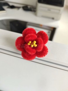 净花水月纯手工仿绒花小红花夹子结婚过年喜庆头饰成人儿童发饰