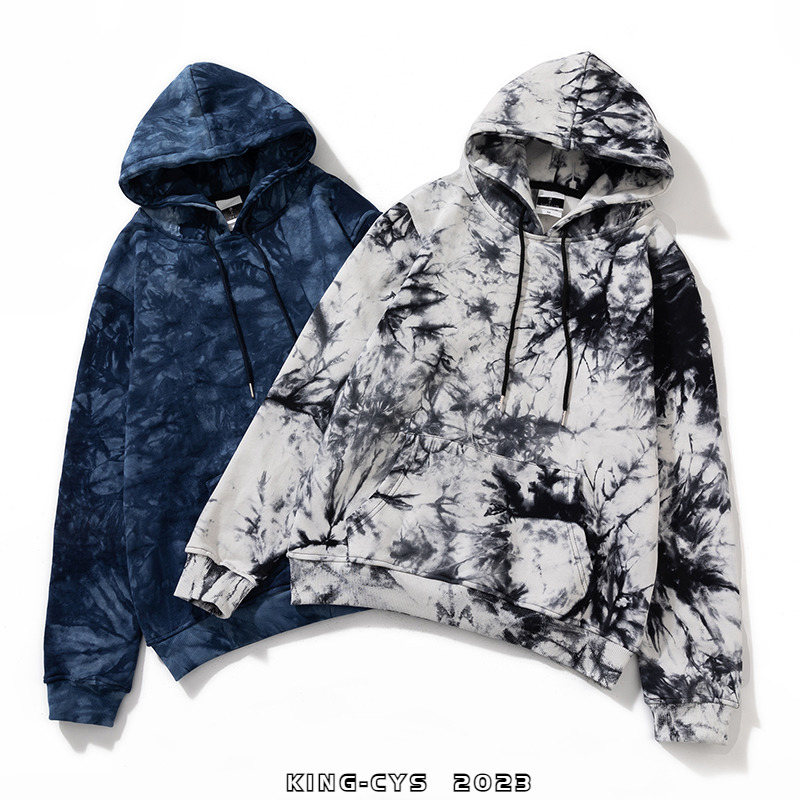 100%纯棉面料扎染宽松连帽卫衣