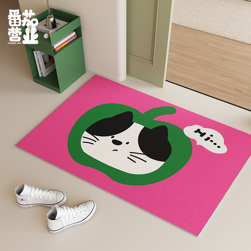 可爱卡通家用入户门垫多巴胺进门蹭脚除尘地垫可裁剪丝圈玄关垫子