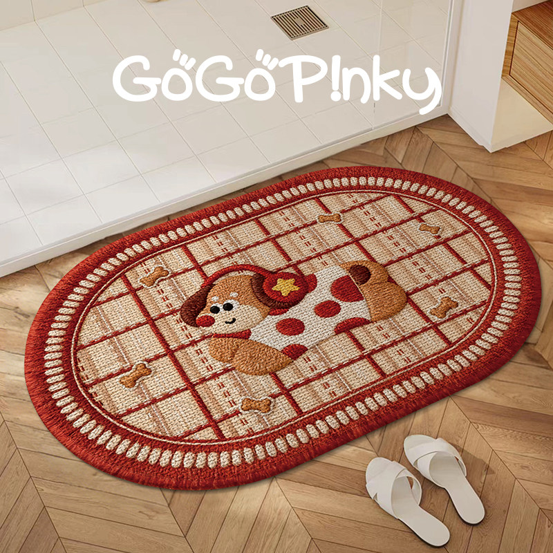 可爱卡通韩系家用浴室地垫脚垫红色新年氛围感仿亚麻编织地毯门垫,居家布艺,家用脚垫,淘宝优惠券,粉丝福利购,淘宝优惠卷