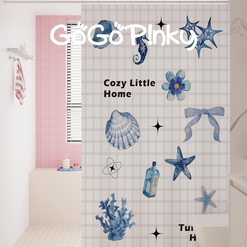 出租房防水防霉浴室浴帘ins奶油风装饰隔断挂帘卫生间淋浴间门帘