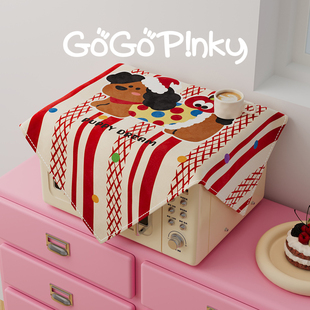 红色喜庆卡通腊肠狗盖布家用微波炉电饭煲防尘盖巾四季通用小方巾