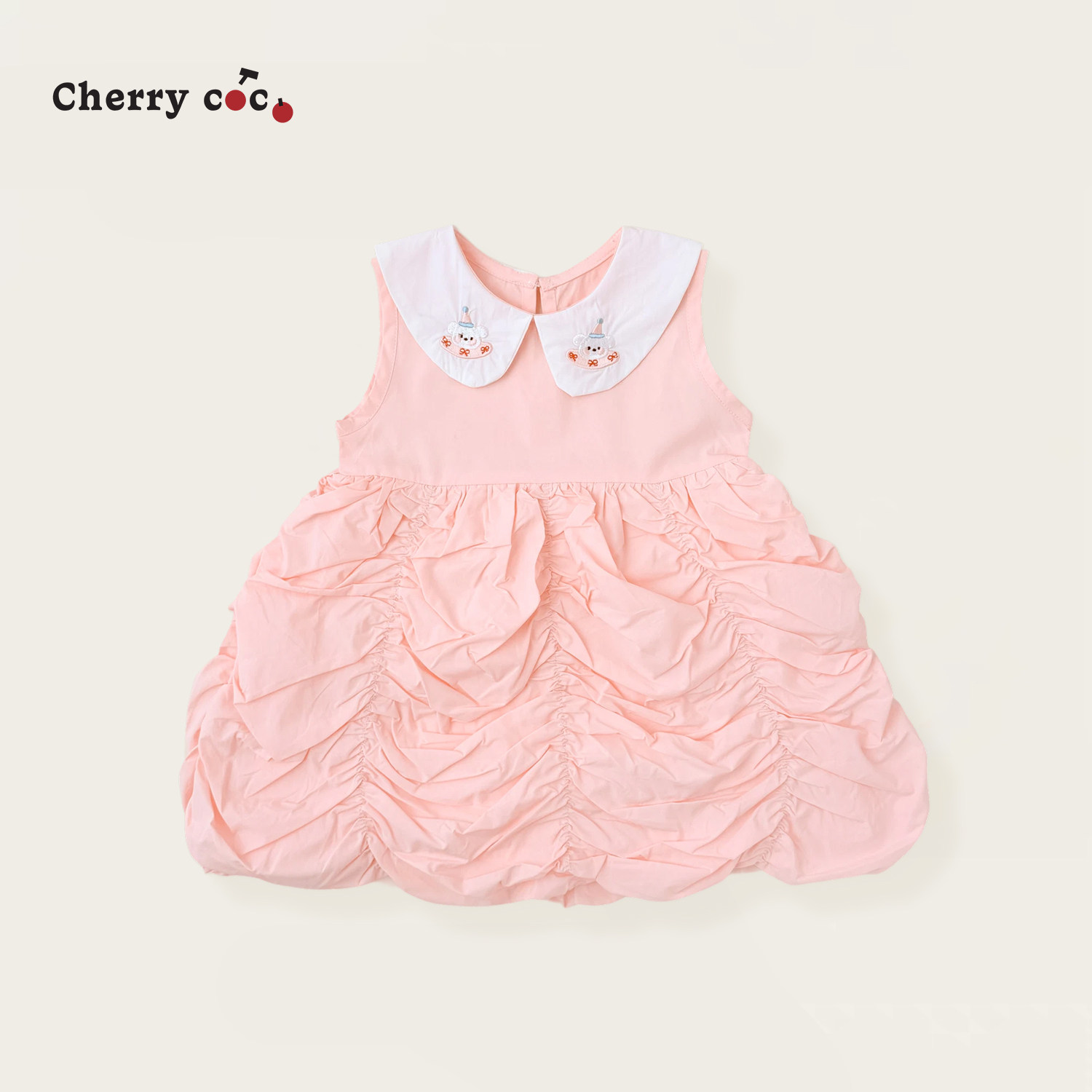 CHERRYCOCO女童连衣裙夏季新款女宝宝甜美刺绣娃娃领无袖背心裙子