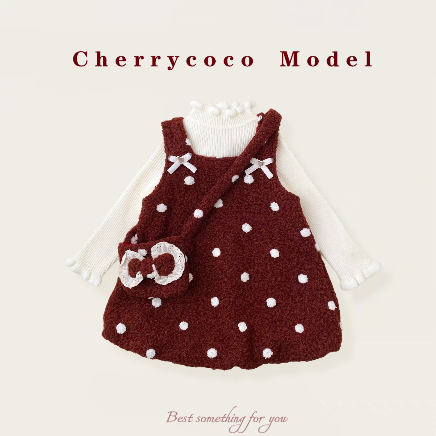 CHERRYCOCO女童套装秋冬新款女宝宝公主背心裙加绒圆点裙子三件套