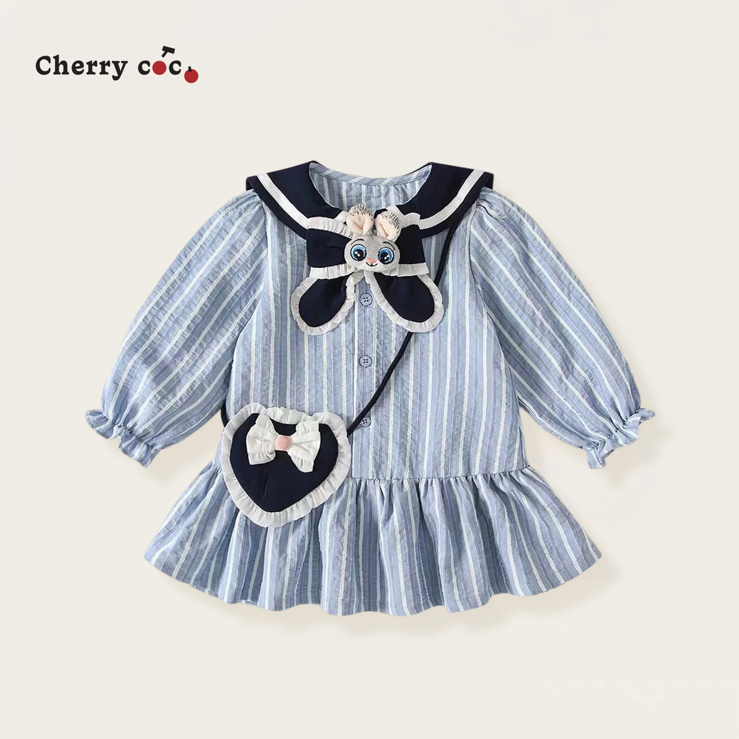 Cherrycoco女童连衣裙春秋新款女宝宝洋气可爱卡通翻领长袖公主裙