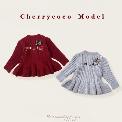 CHERRYCOCO女童毛衣秋冬新款女宝宝洋气卡通针织开衫外套甜美公主
