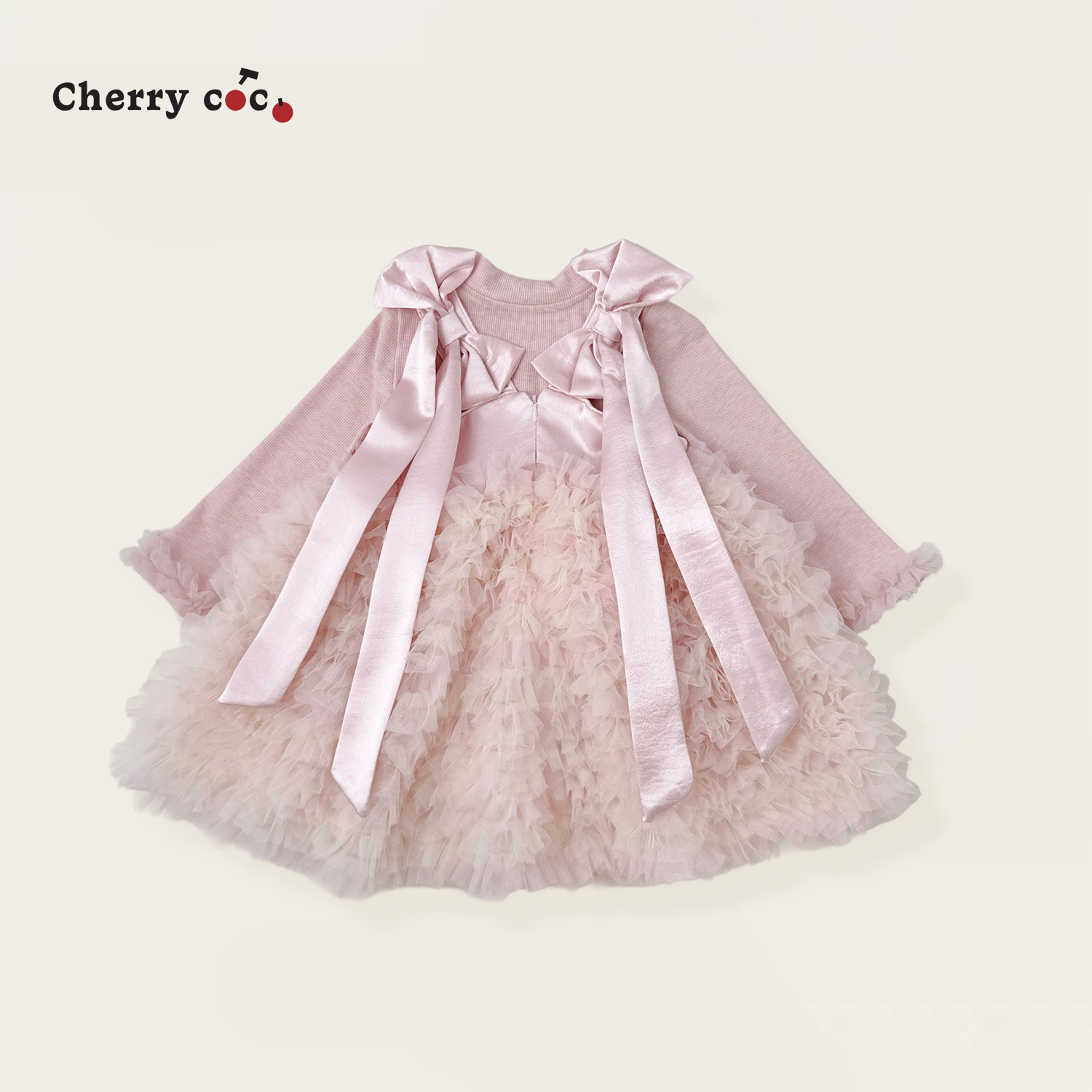 Cherrycoco女童套装秋冬新款女宝宝甜美蝴蝶结网纱裙公主裙二件套