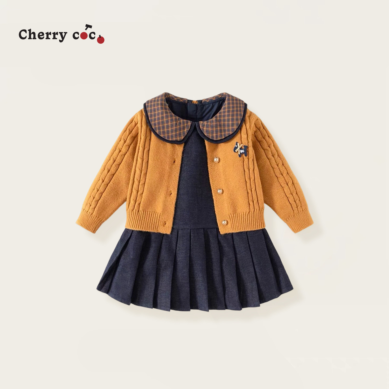 Cherrycoco女童套装秋冬新款女宝宝洋气针织毛衣外套背心裙二件套