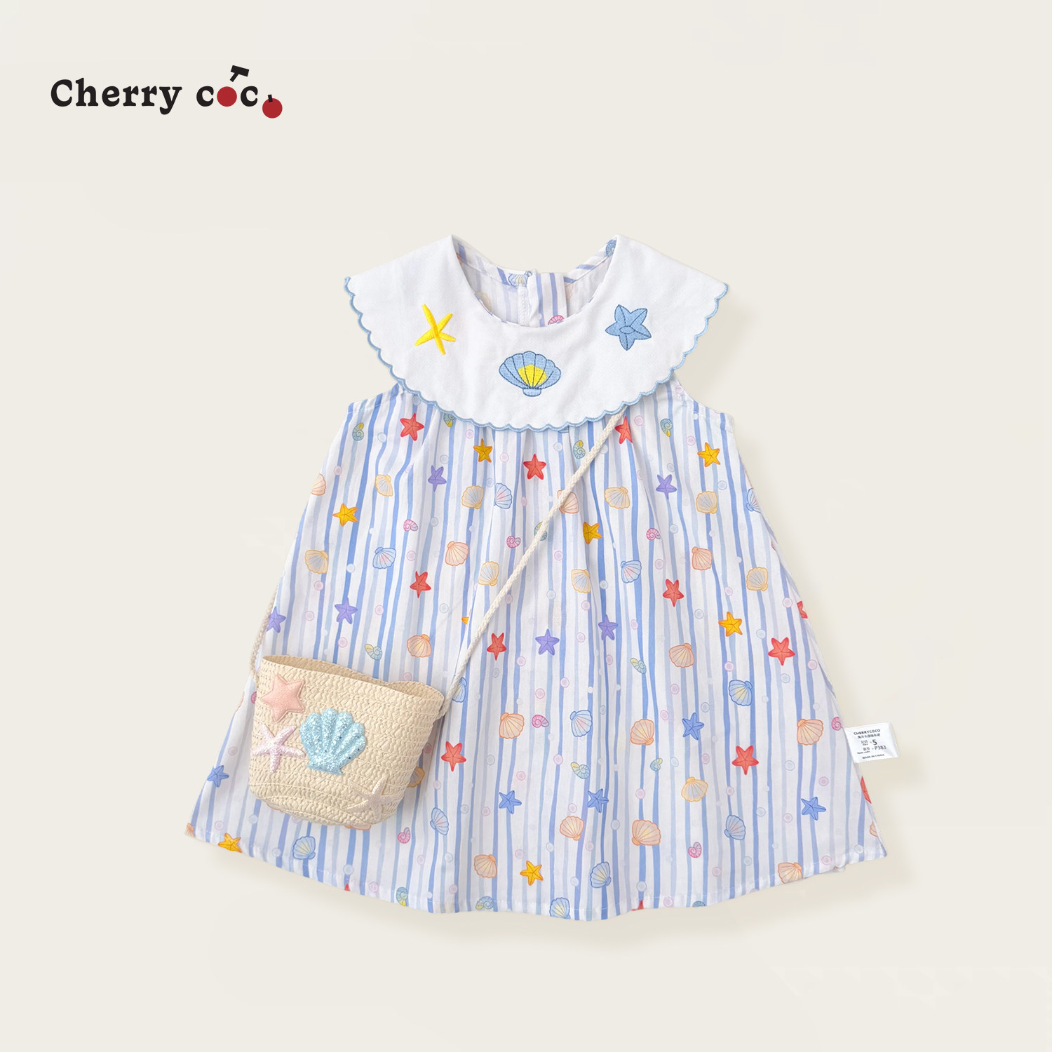CHERRYCOCO女童连衣裙夏季新款女宝宝全棉贝壳刺绣背心裙公主裙子
