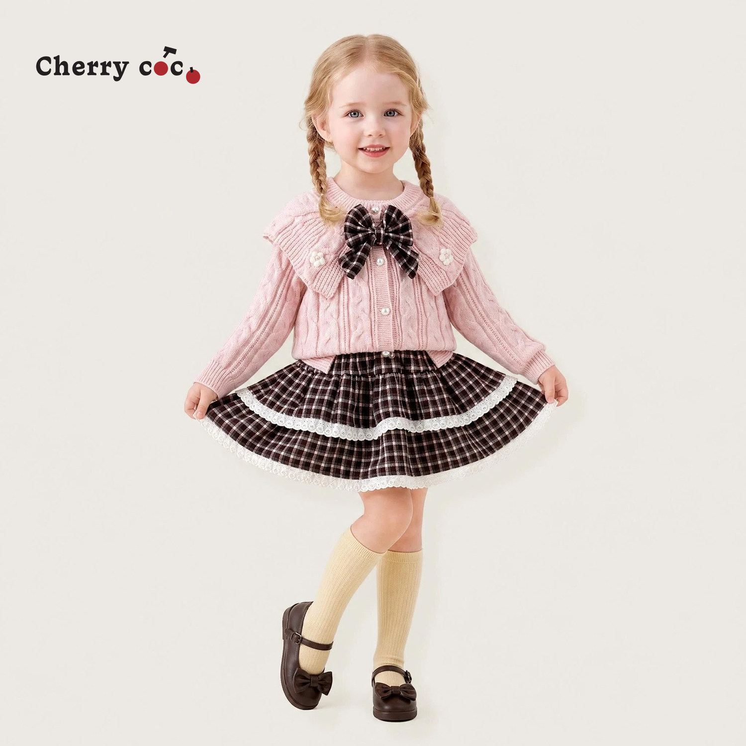 Cherrycoco女童套装秋冬新款女宝宝甜美毛衣公主裙气质二件套