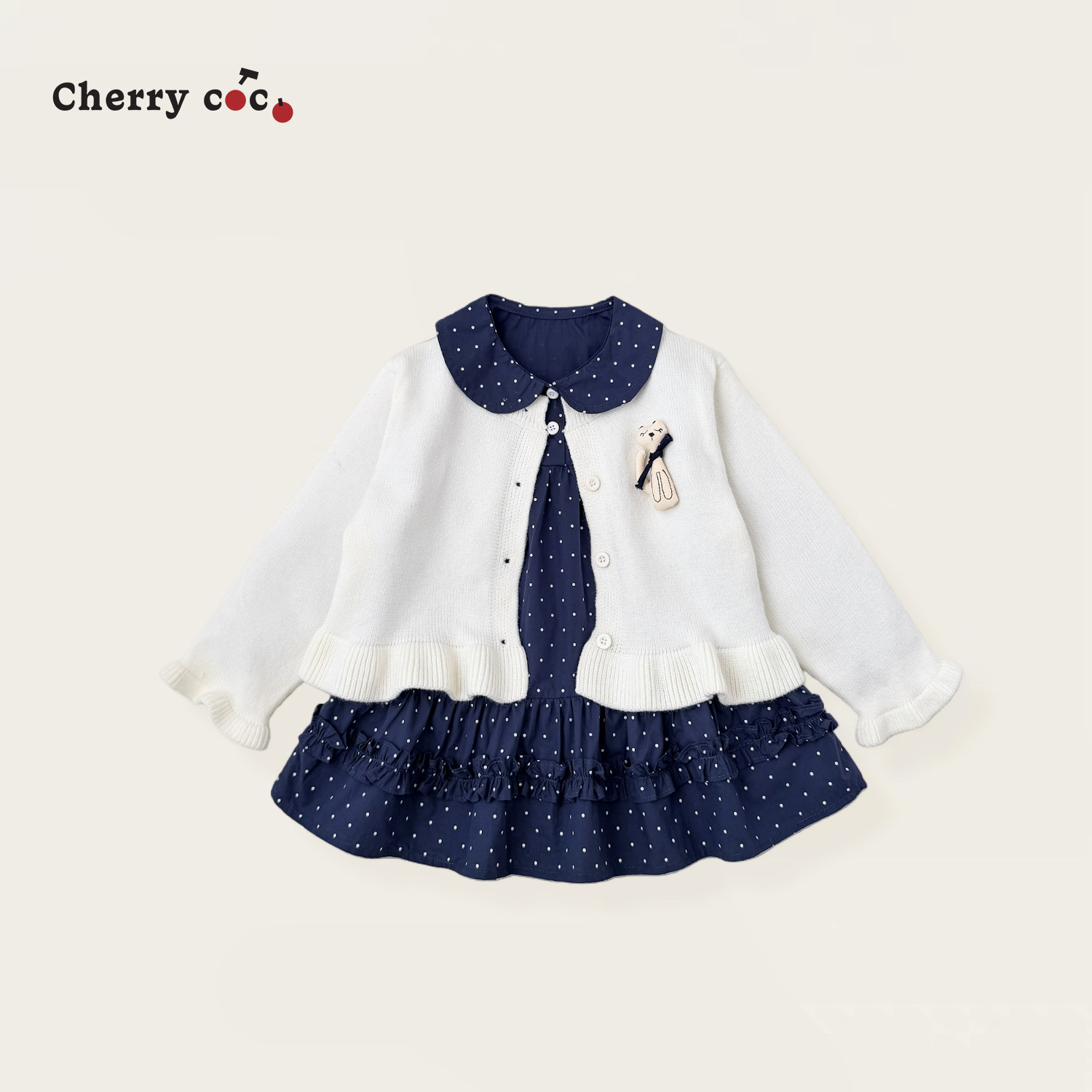 Cherrycoco女童套装秋冬新款女宝宝洋气针织开衫外套衬衣裙二件套