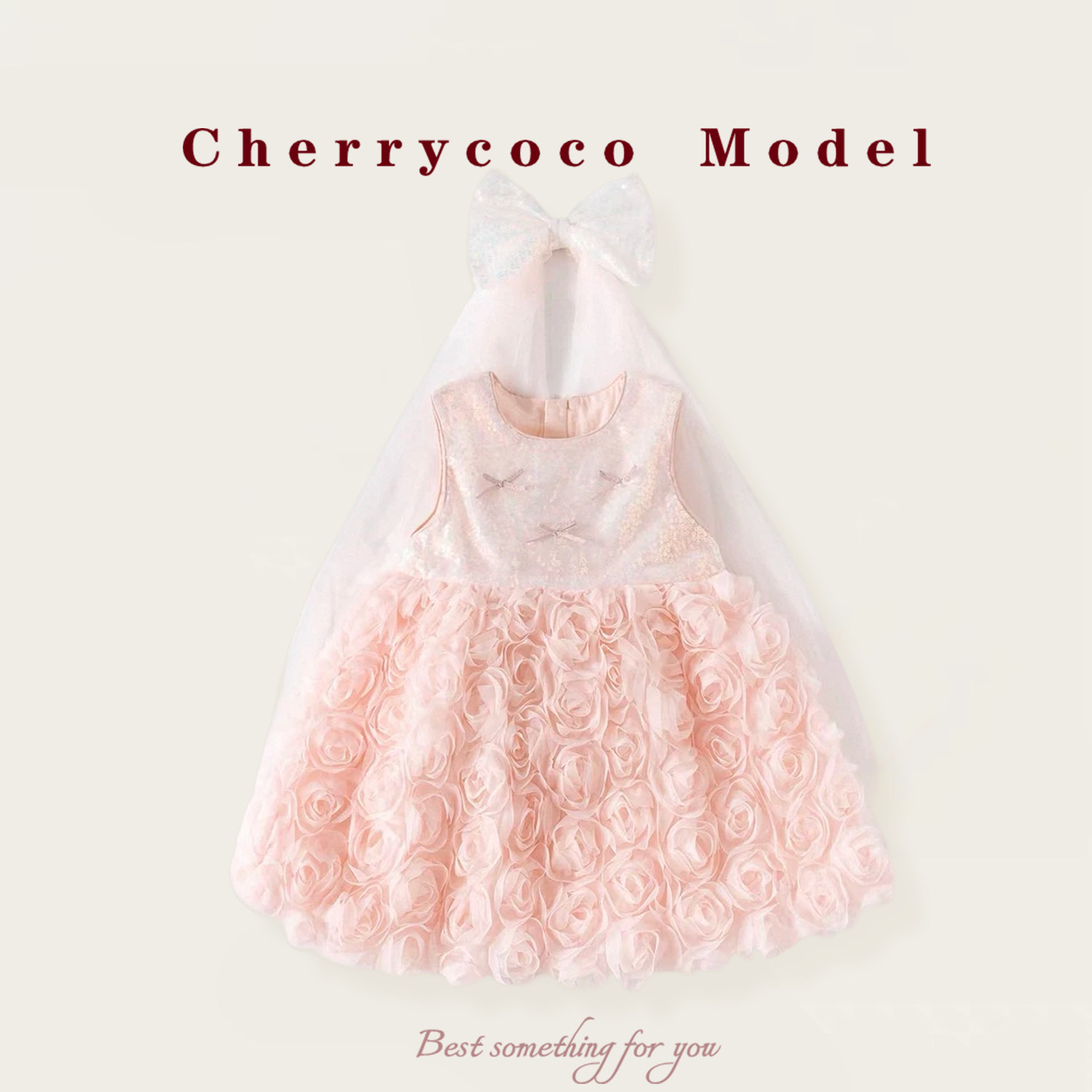 CHERRYCOCO女童连衣裙夏季新款女宝宝甜美公主裙儿童玫瑰花背心裙