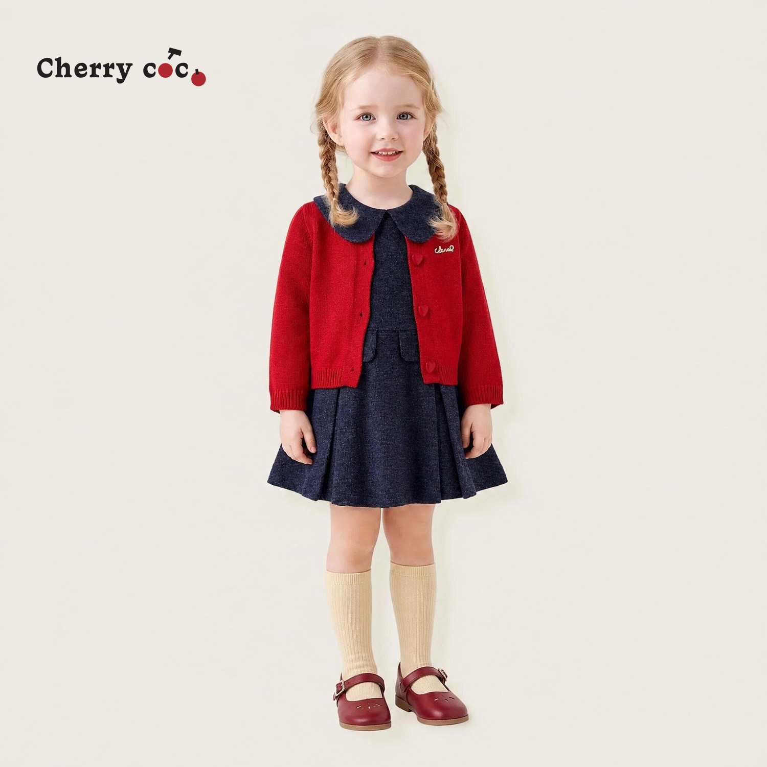 Cherrycoco女童套装秋冬新款女宝宝洋气针织毛衣背心裙二件套装