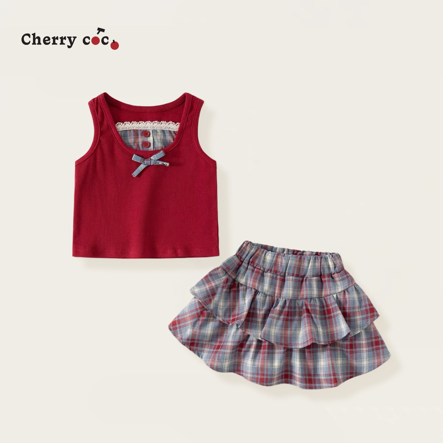CHERRYCOCO女童套装夏季新款时髦宝宝吊带背心上衣公主裙子二件套