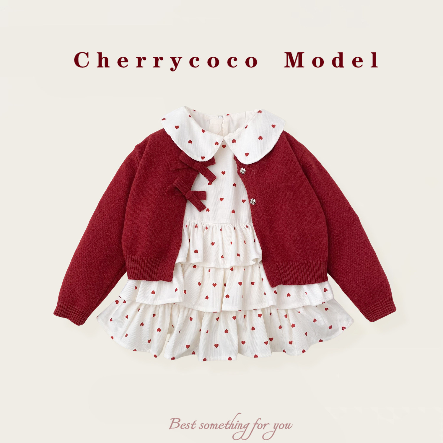 CHERRYCOCO女童套装秋冬新款女宝宝甜美爱心荷叶边公主裙蛋糕裙子