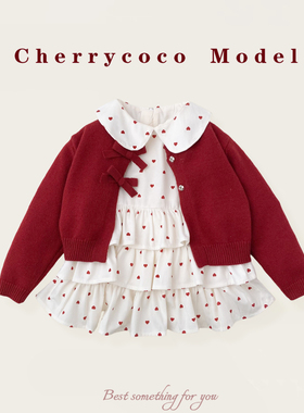 CHERRYCOCO女童套装秋冬新款女宝宝甜美爱心荷叶边公主裙蛋糕裙子