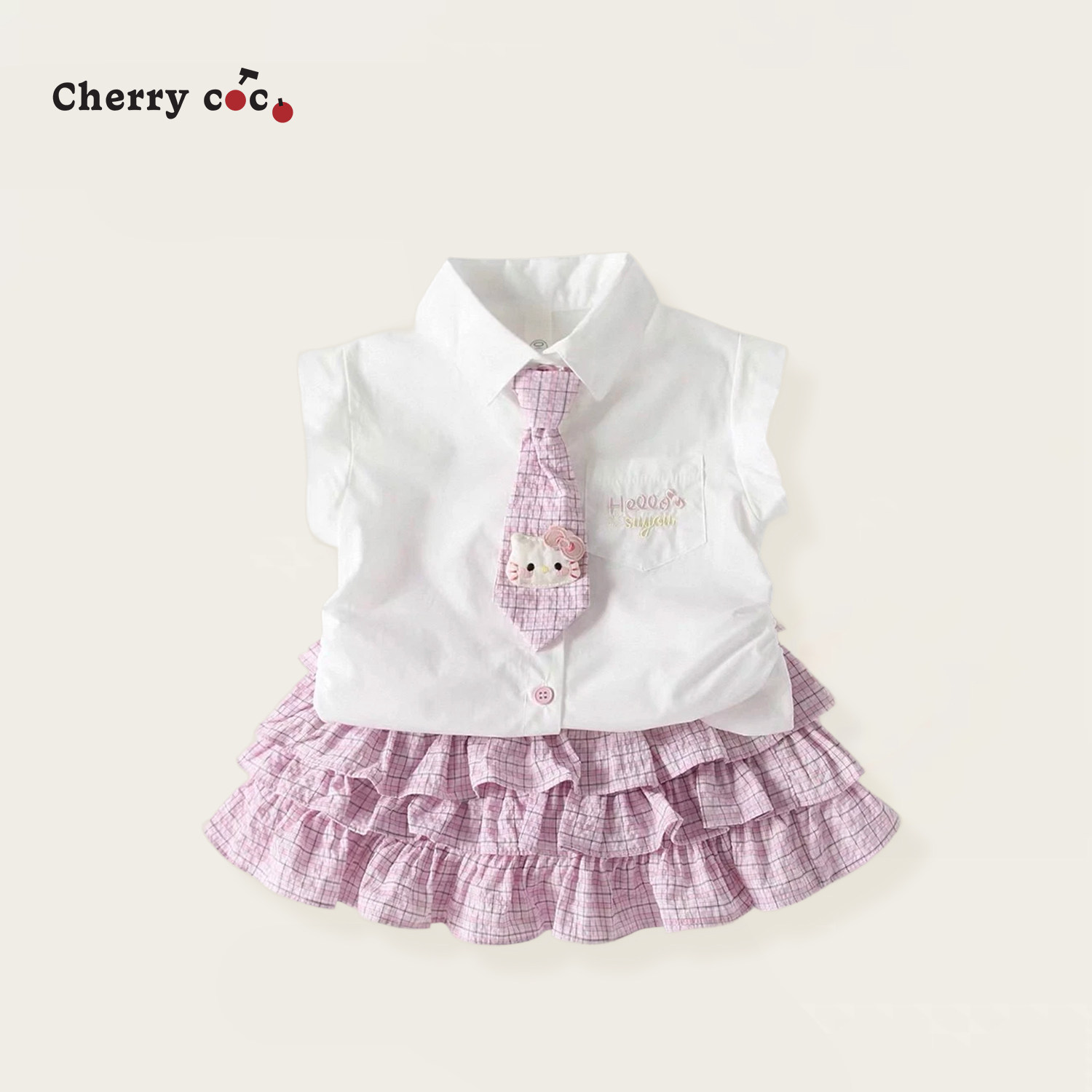 CHERRYCOCO女童套装夏季新款女宝宝学院风无袖衬衣短裙二件套装