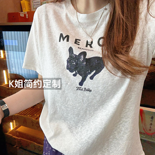 宽松上衣 KK定制2025新款 卡通印花雪花棉圆领短袖 T恤女夏季 薄款